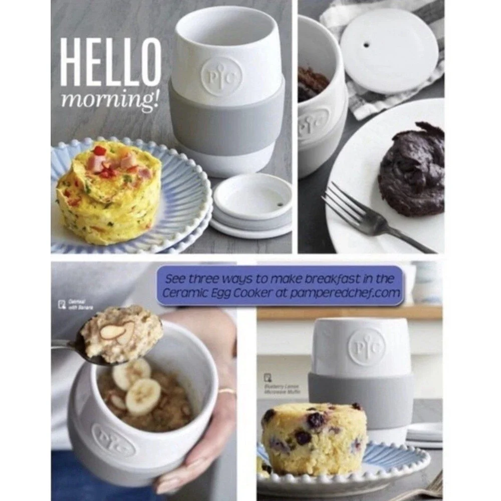 Pampered Chef 1529 Ceramic Egg Cooker Microwave Mug Cake Muffin Maker White